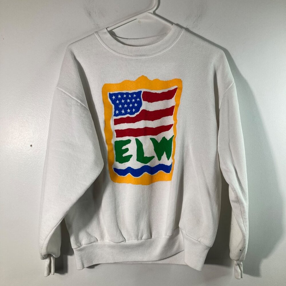 Vintage Jerzees ELW Sweatshirt White Red‎ Blue Yellow Green M Flaw